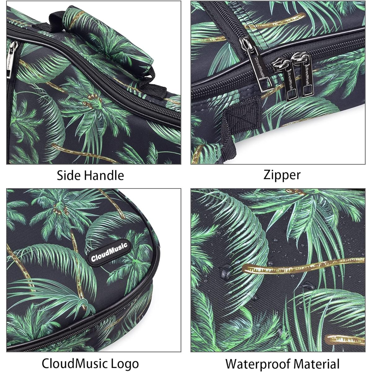 CLOUDMUSIC Ukulele Case Gig Bag Padded Backpack for Concert 23 Inch (Concert, Palm Tree Black)