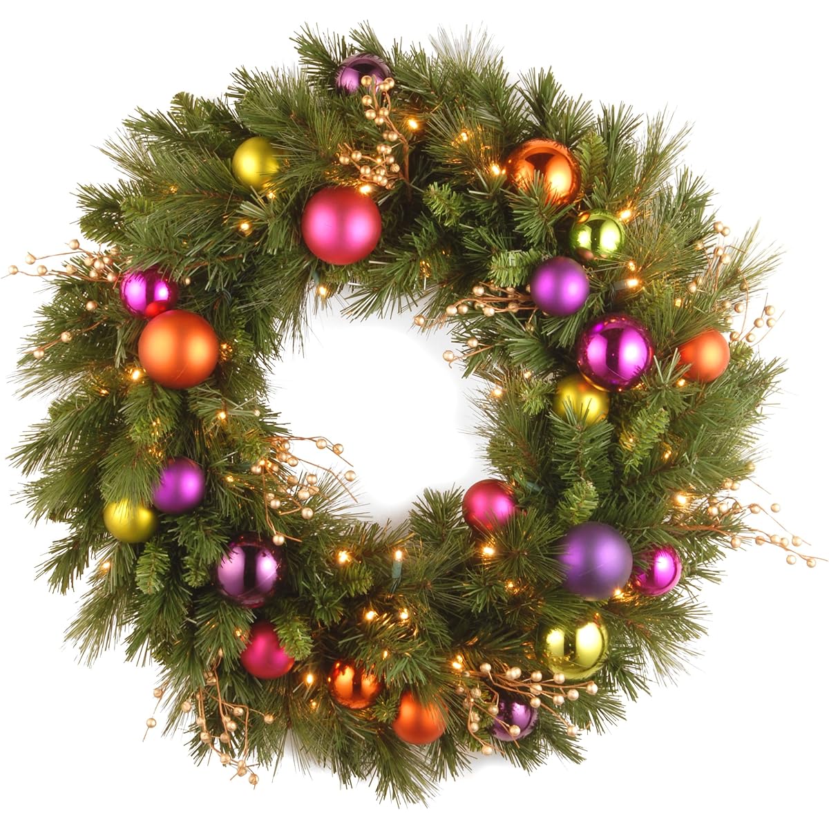 National Tree Company Lighted Artificial Christmas Wreath | Flocked Ornaments and Stringed White LED Lights | Kaleidoscope - 30"