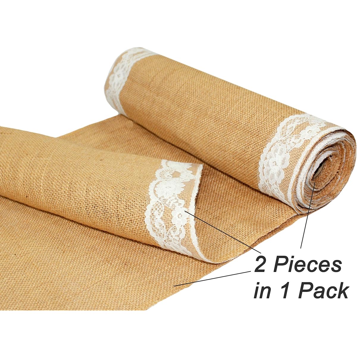 Cotton Craft - 2 Pack - Jute Burlap Lace Table Runner 12" x 108" - Natural - The Perfect Accessory to Dress Up Your Dinner Table - Spot Clean Only 12X108 Beige 61958