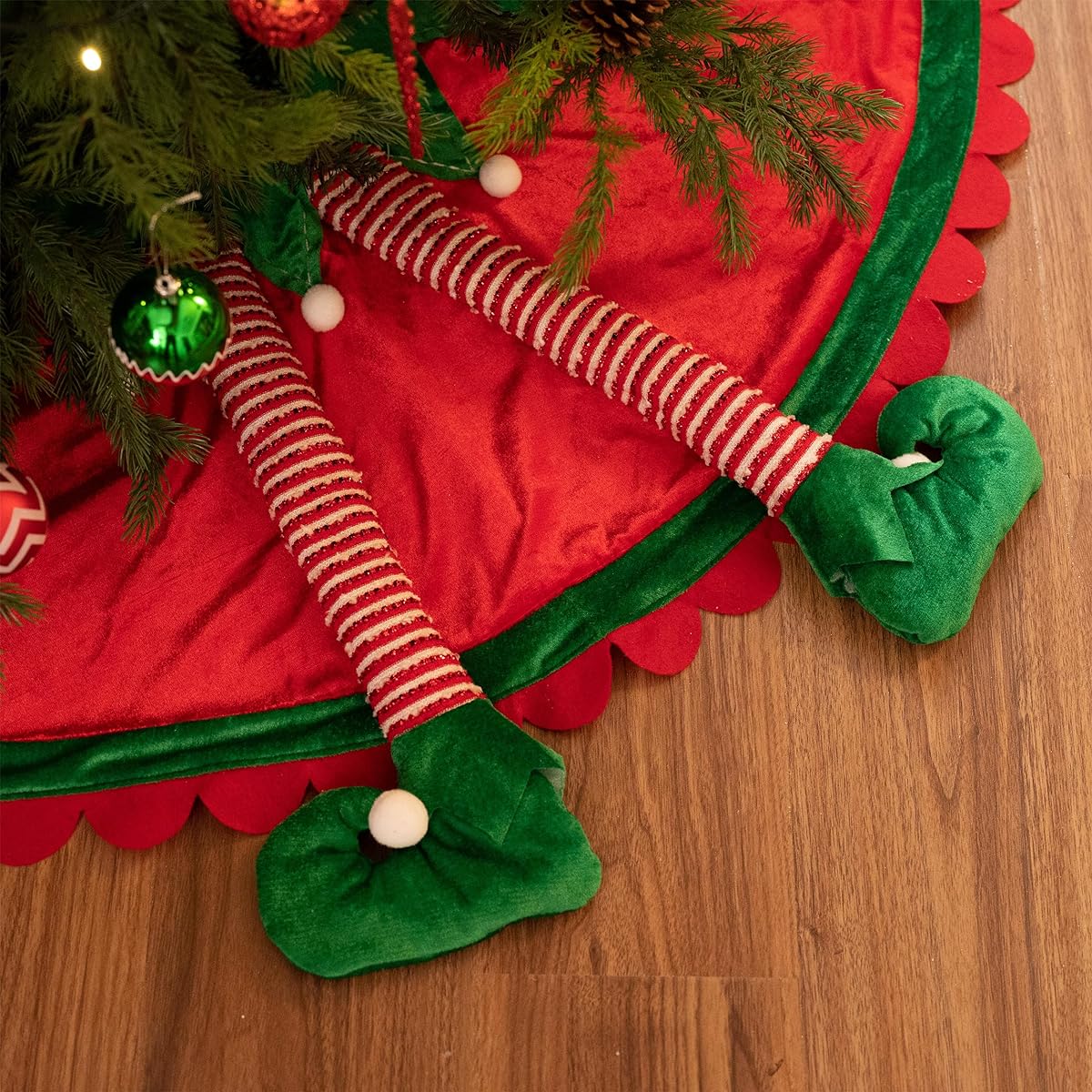 Valery Madelyn 48" Elf Christmas Tree Skirt with Legs and Ripple Trim Christmas Tree Decoration (Not Included)