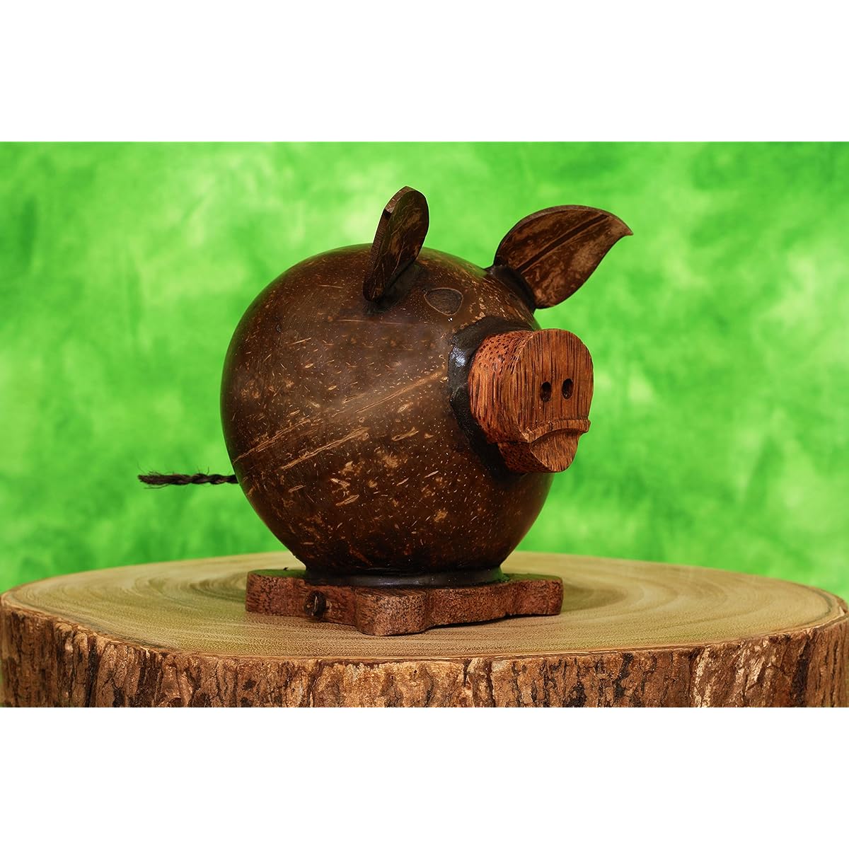 G6 Collection Unique Handcrafted Coconut Shell Wood Cute Pig Coin Pig Money Box Handcrafted Wooden Rustic Hand Carved Ornaments Keepsakes Savings Cute Kids Room Decor Gift Pig Money Box