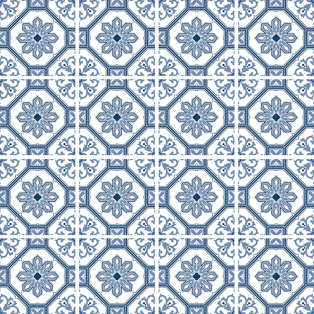 Poromoro Portuguese Spanish Azulejo Tile Stickers Peel and Stick Kitchen & Bathroom Mosaic Tile Stickers Set of 16 (7.9,29)