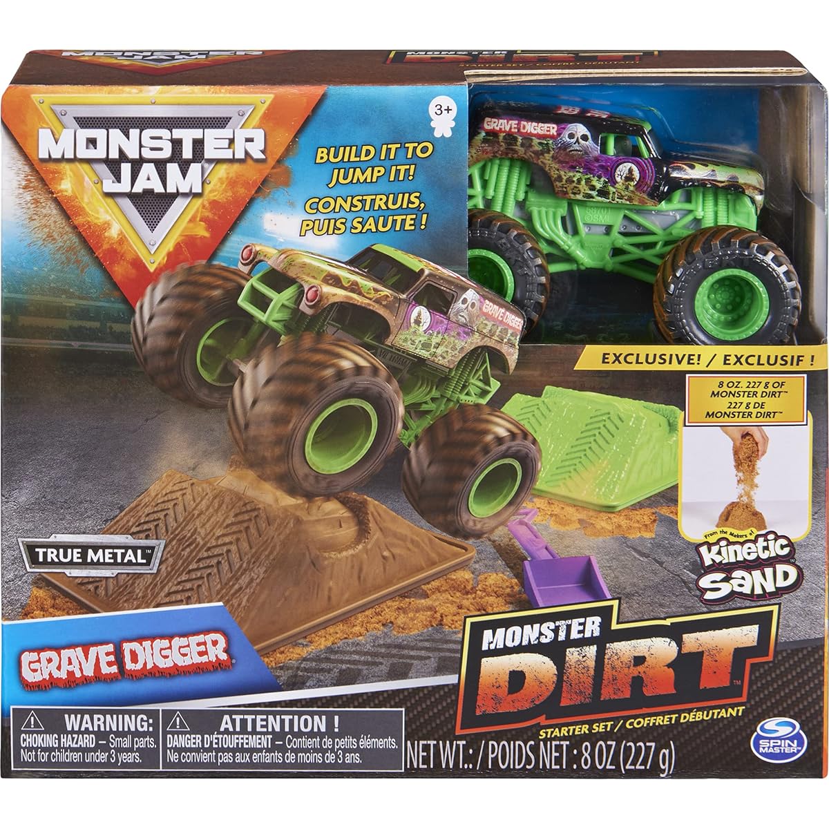 Monster Jam Grave Digger Monster Dirt Starter Set with 8oz Monster Dirt and Official 1:64 Scale Truck