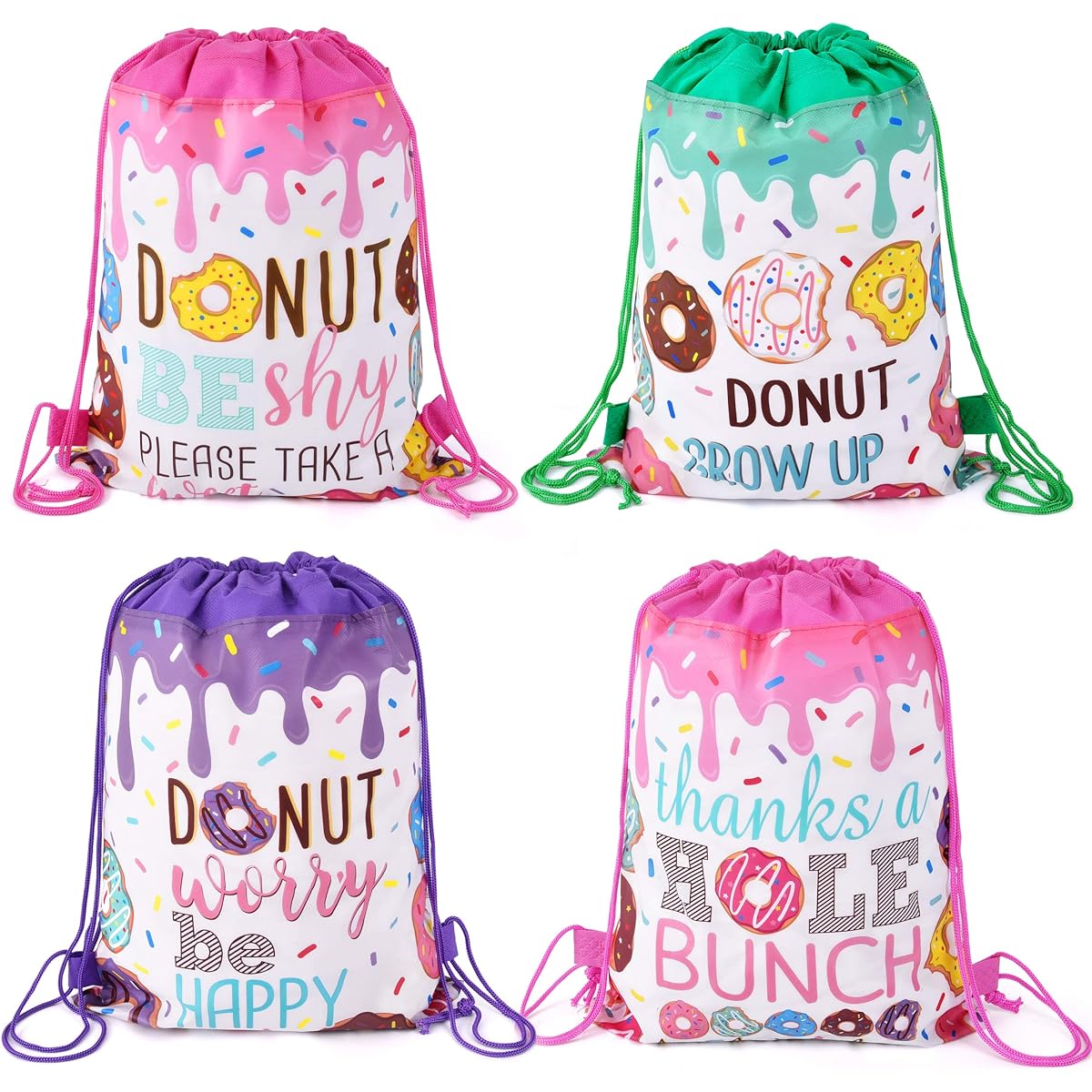TMCCE Donut Birthday Party Supplies, Donut Gugs Gifts, Delicious Bags, Drawstring Bags for Donut Theme Birthday Party Decorations, Set of 12