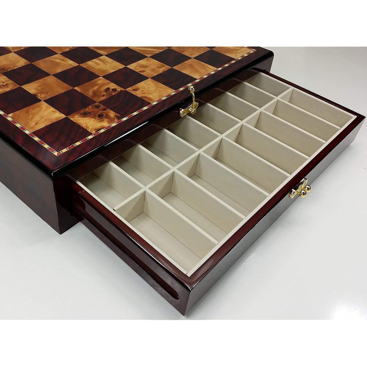 Greek Roman Mythology Gods Chess Set W/ High Gloss Cherry & Burlwood Color Storage Board 17"