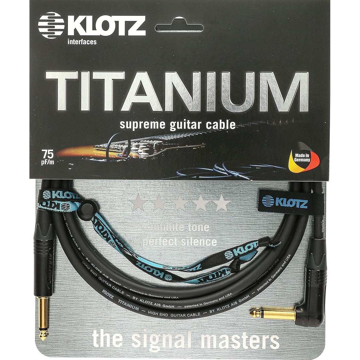 KLOTZ TITANIUM Series shielded cable (TI-0300PR 3m straight/L-shaped)