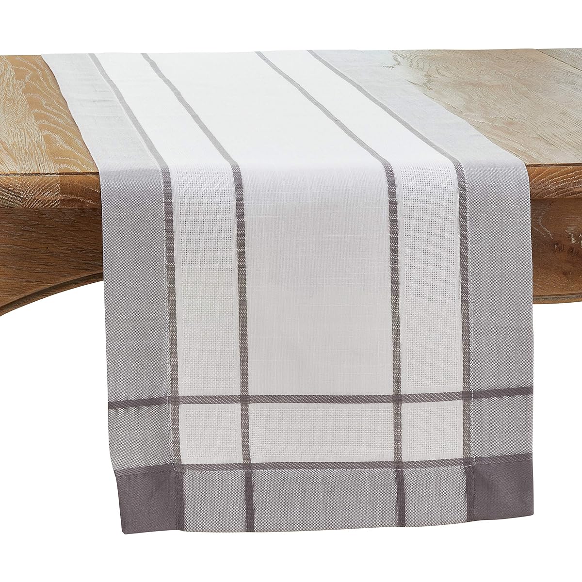 SARO LIFESTYLE Ivory Line Collection Band Border Table Runner 16" x 120" Gray