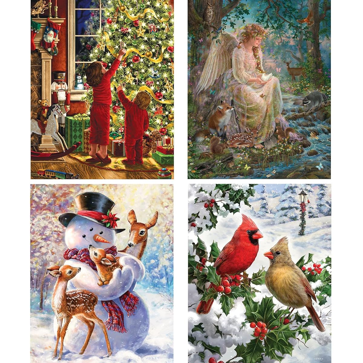 Bits and Pieces - 4-in-1 Multipack 1000 Piece Glitter Jigsaw Puzzle for Adults - Puzzle Dimensions 20" x 27" 1000 Pieces Mother Nature Snowman Cardinal Christmas Jigsaw Puzzle Larry Jones Liz Goodrick Dillon