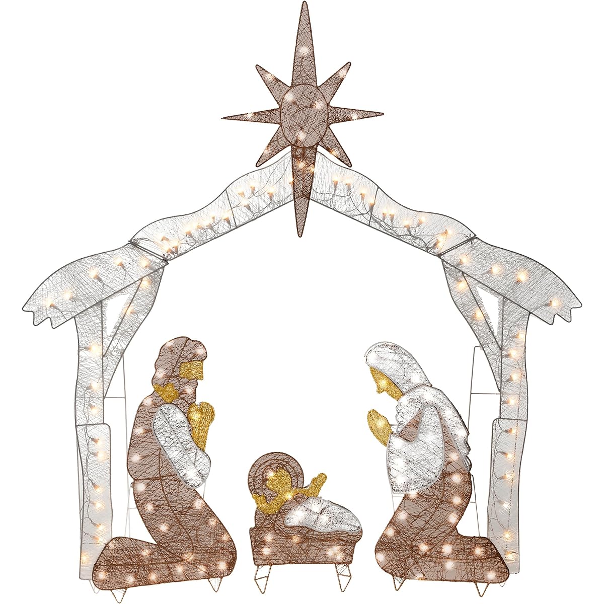 National Tree Company Lighted Artificial Christmas Decorations with String of Mini White LED Lights and Ground Stakes, 4.5 Foot Crystal Holy Family Nativity