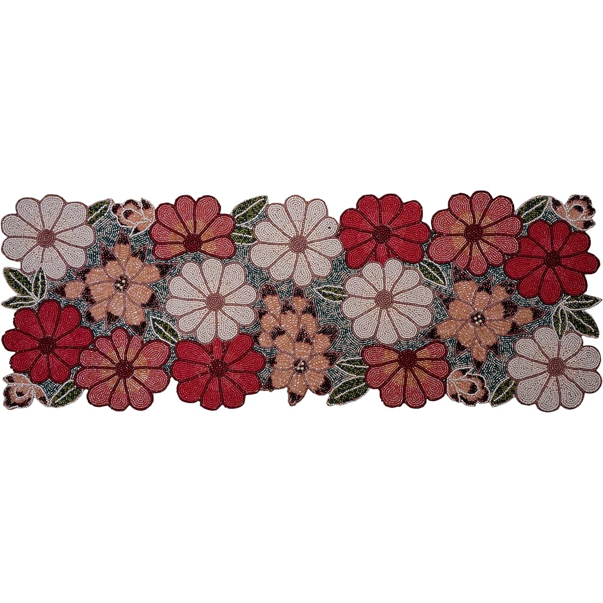 Handmade beaded table runner with floral pattern
