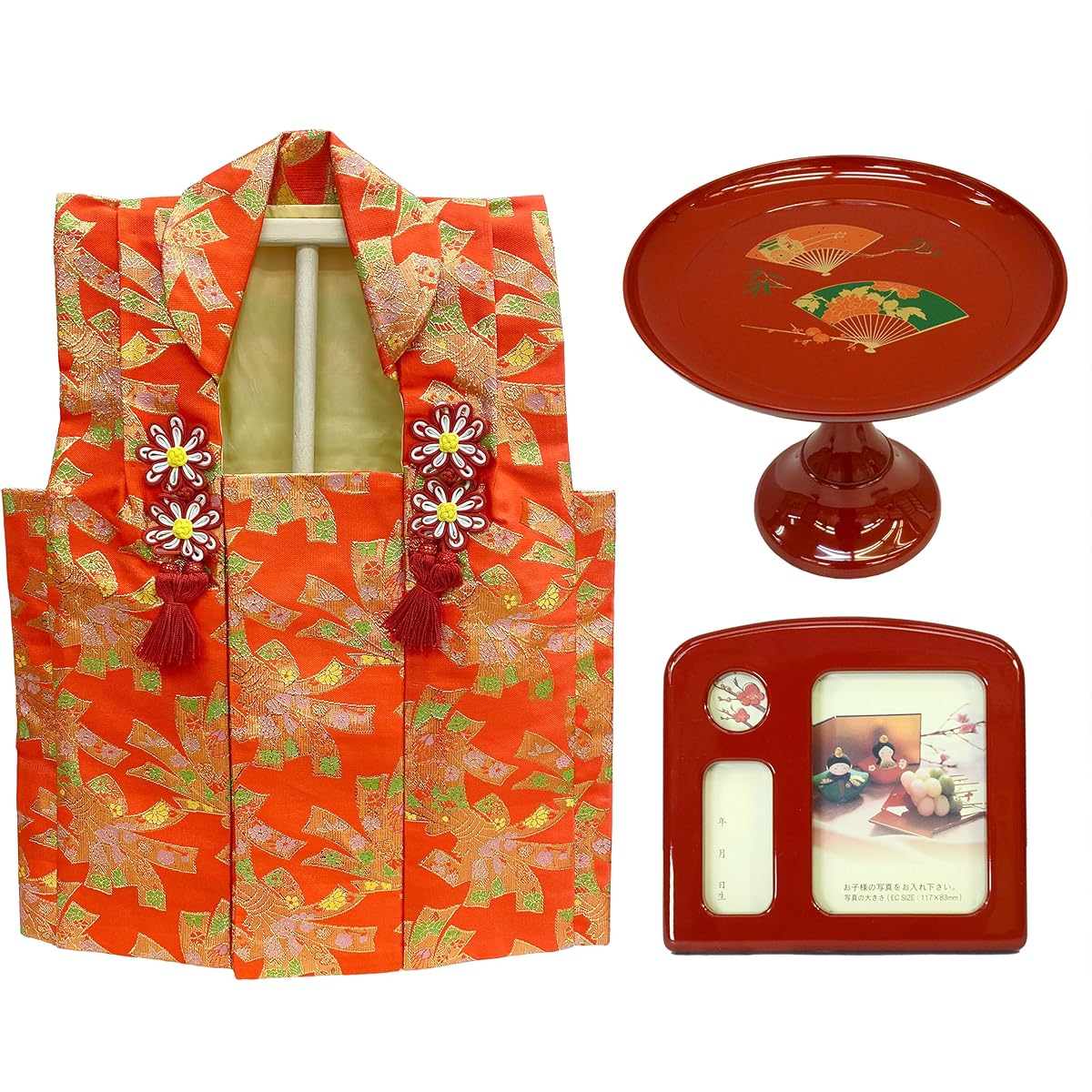 Set of 3 items: Hifu (orange), Takahai, Photo Frame and Music Box [For Hinamatsuri]