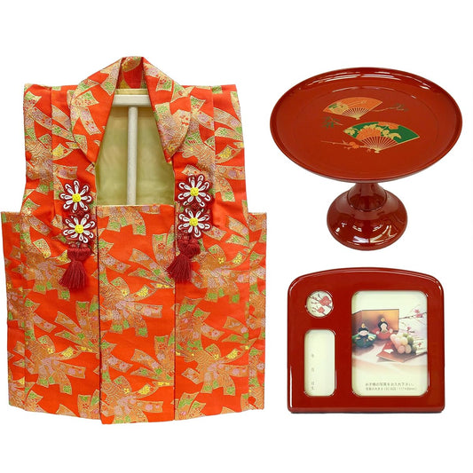Set of 3 items: Hifu (orange), Takahai, Photo Frame and Music Box [For Hinamatsuri]