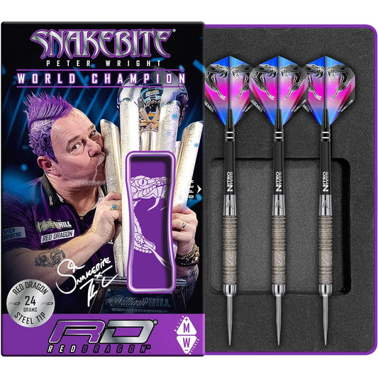 Red Dragon Peter Wright Snakebite 11 Element - 24 Grams - Premium Tungsten Steel Dart Flights with Hardcore, Black Crossfire Carbon Fiber Shafts, RD Tri Fold Wallet & Red Dragon Checkout Card