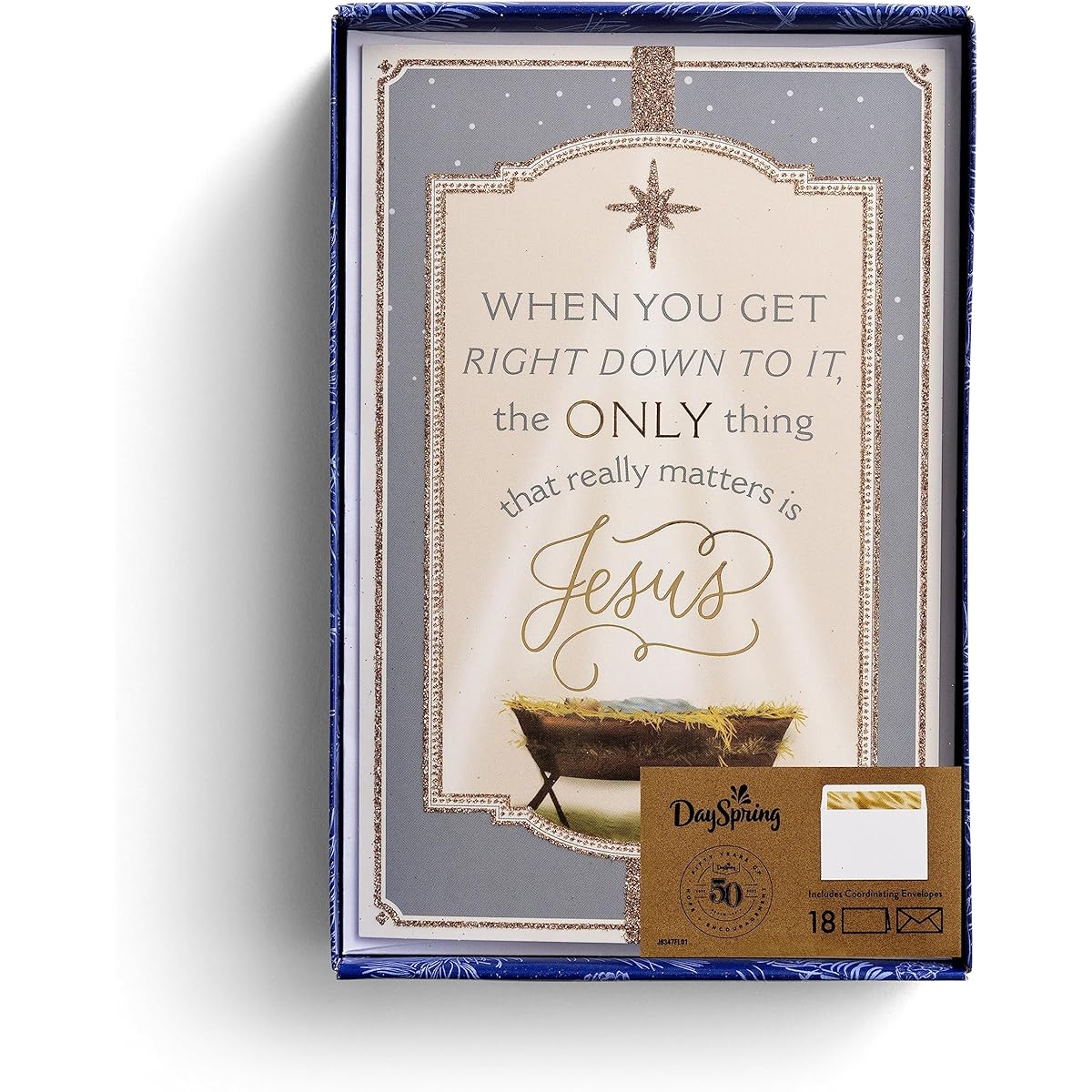 DaySpring 50th Anniversary - The Only Thing That Really Matters is Jesus - Box of 18 Christmas Cards & Envelopes