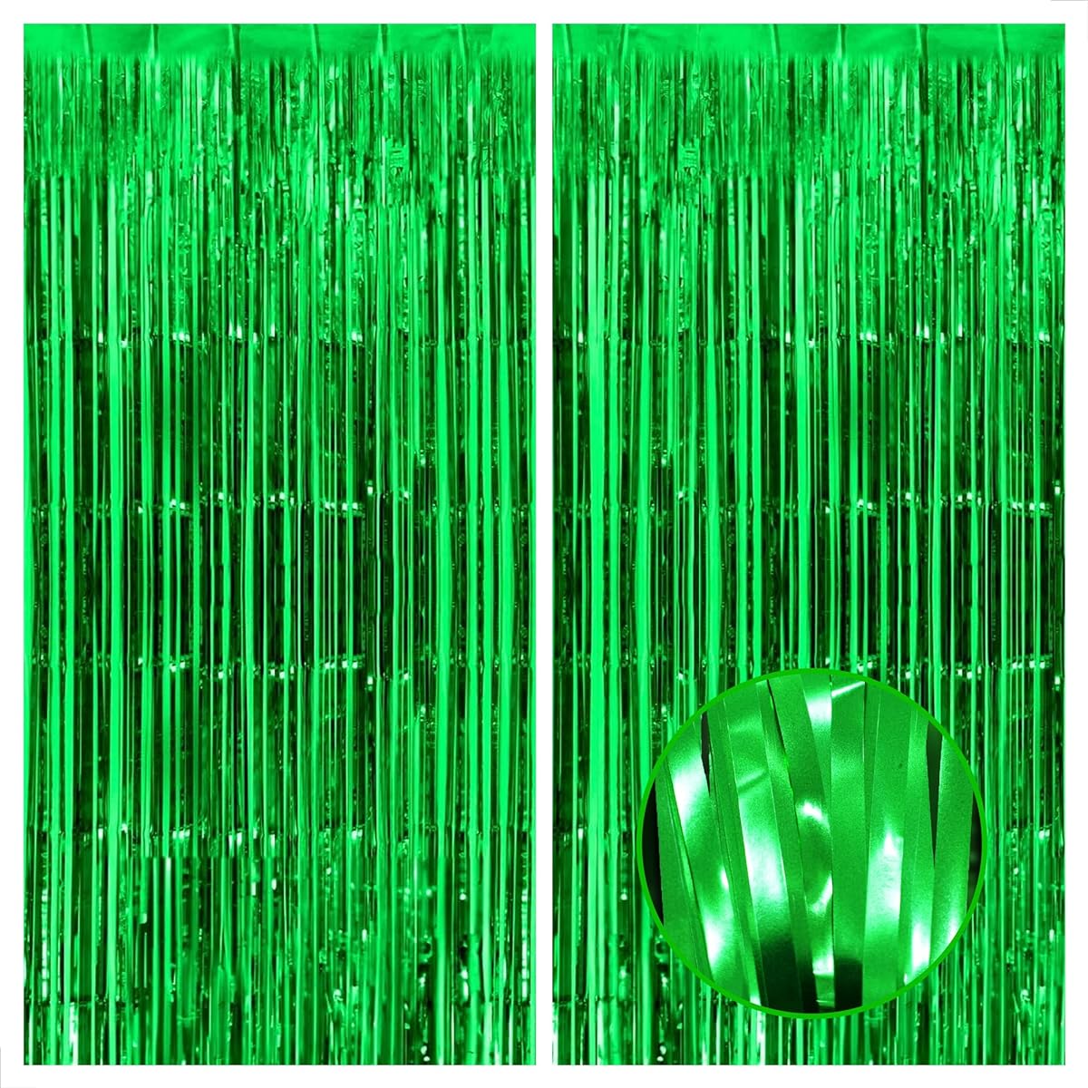 KatchOn, XtraLarge Green Streamers Backdrop - 8x6.4 Feet, Pack of 2 | Green Streamers Party Decorations | Green Fringe Curtain for Jungle Party Decorations | Green Backdrop, Football Party Decorations