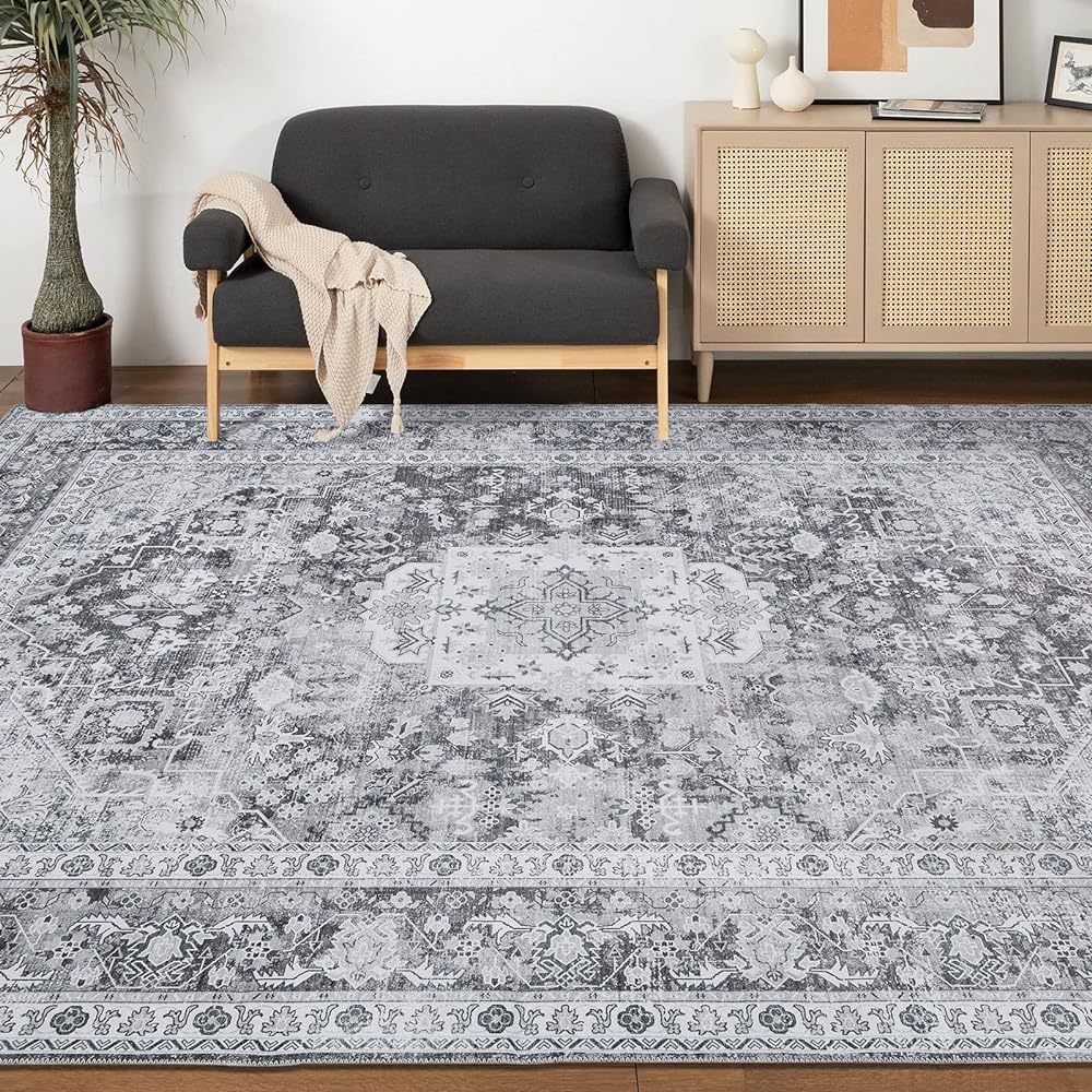 DECOMALL Carpet 3 Tatami Persian Carpet Style Rug Mat 200x250CM Washable All Seasons Anti-Slip Gray Dust Mite Resistant Odor Resistant Compatible with Floor Heating