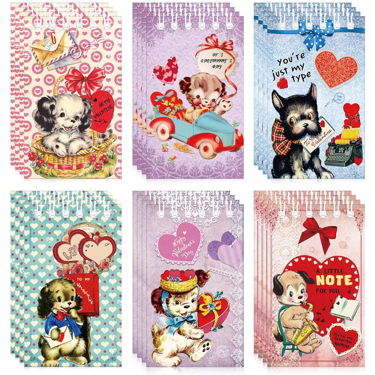 Valentine's Day Mini Notebooks Dog Themed Party Favors Puppy Notepads for Kids Valentine's Day Pocket Notebooks Journal Animal Spiral Notebook for Boys Girls School Valentine's Day Party Favors Supplies 24 Sheets