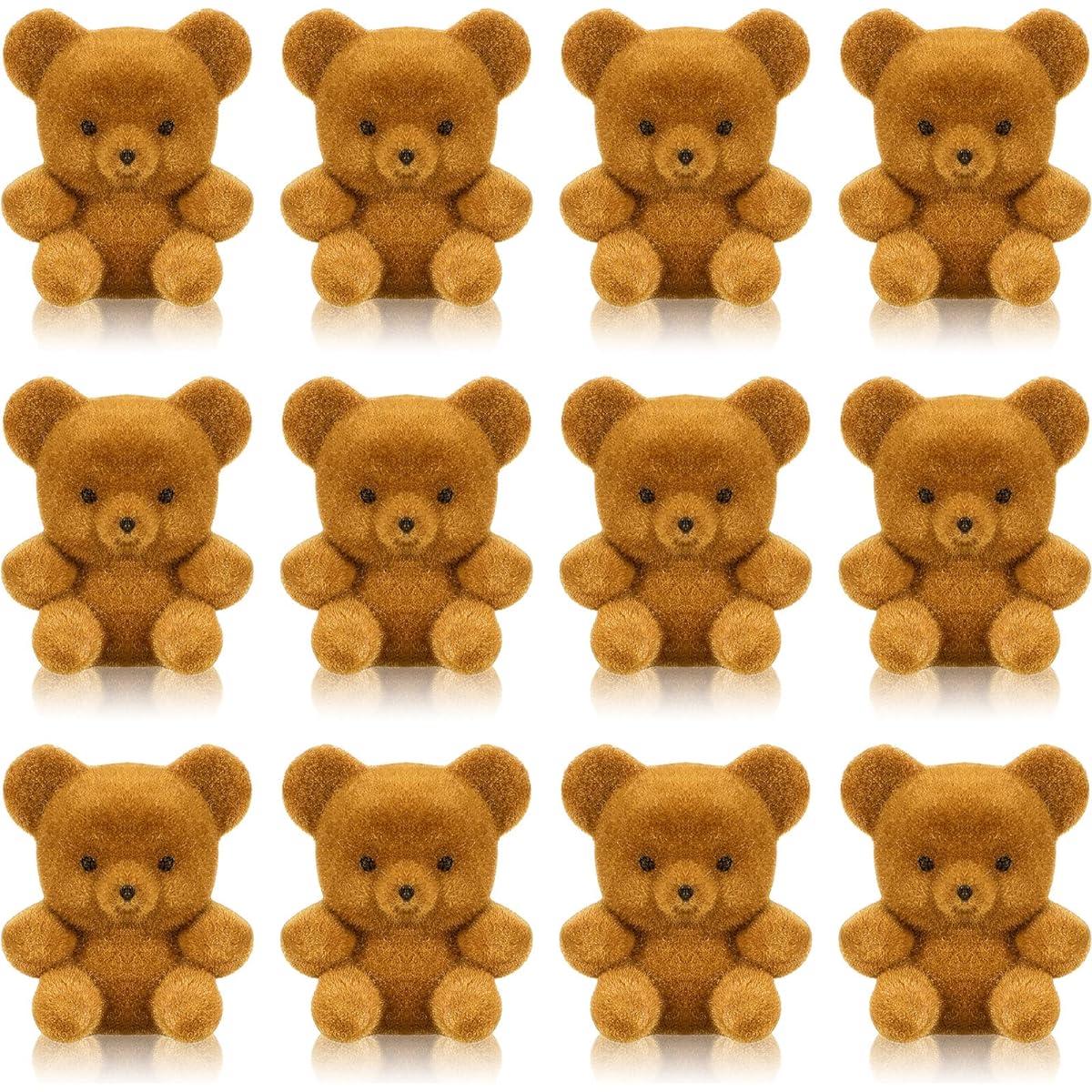 Hungdao 12pcs Miniature Flocked Plush Toy Mini Bear Stuffed Bear Birthday Cake Wedding Decoration Party Favors Bag Charms DIY Accessories 1"/1" (Light Brown)