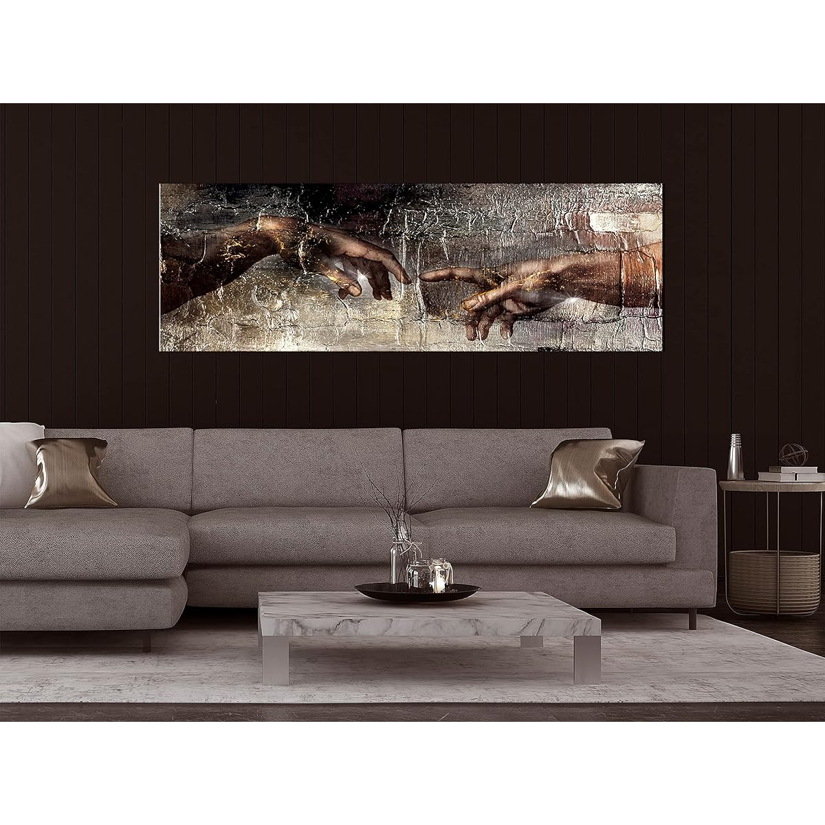 artgeist Canvas Wall Art Prints Creation of Adam 47x16inch - 1 Piece Home Decor Framed Stretched Picture Painting Artwork Image Hand Abstract Texture Michelangelo h-C-0229-b-a