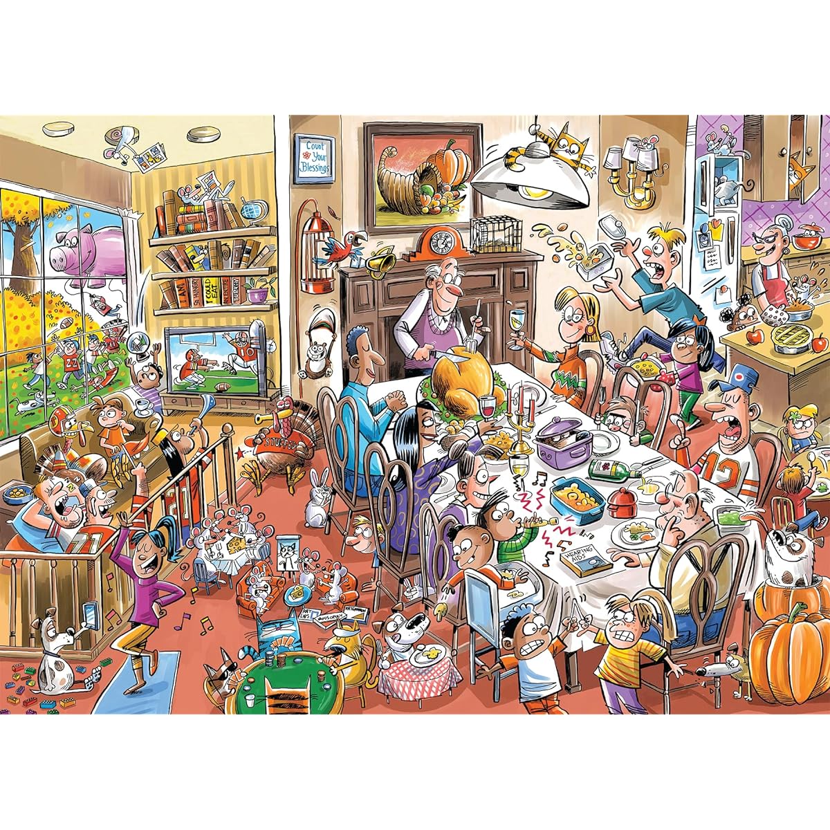 Cobble Hill 1000 Piece Puzzle DoodleTown: Thanksgiving Togetherness Sample Poster Included