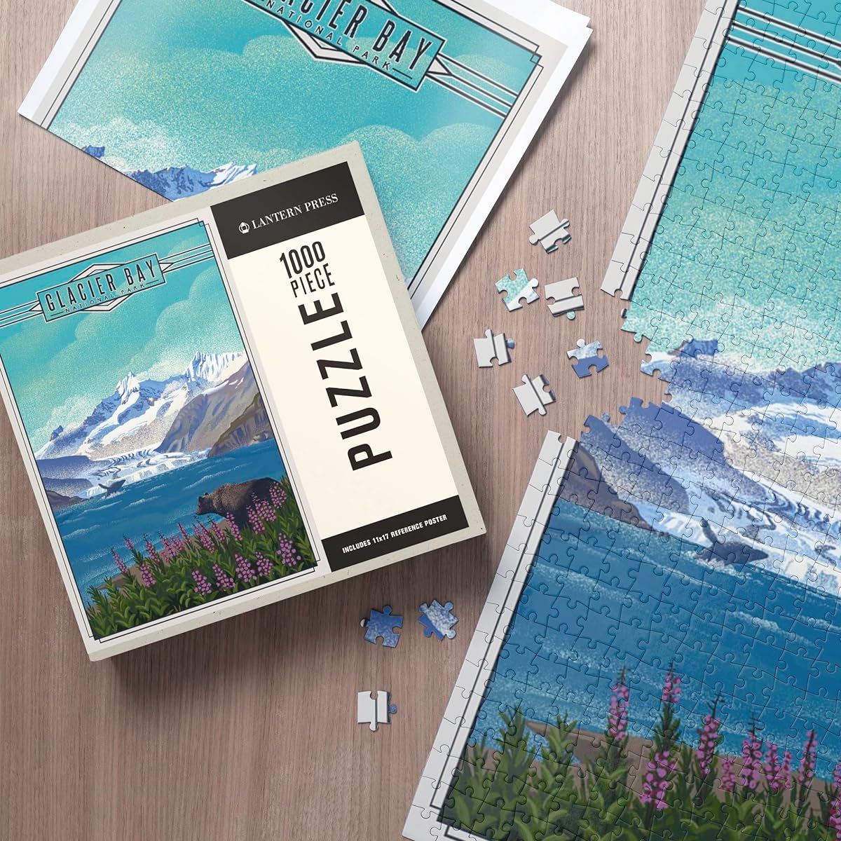 Glacier Bay National Park Alaska Lithograph National Park Series (19x28.5 inch Premium 1000 Piece Challenging Jigsaw Puzzle for Adults and Families Made in the USA