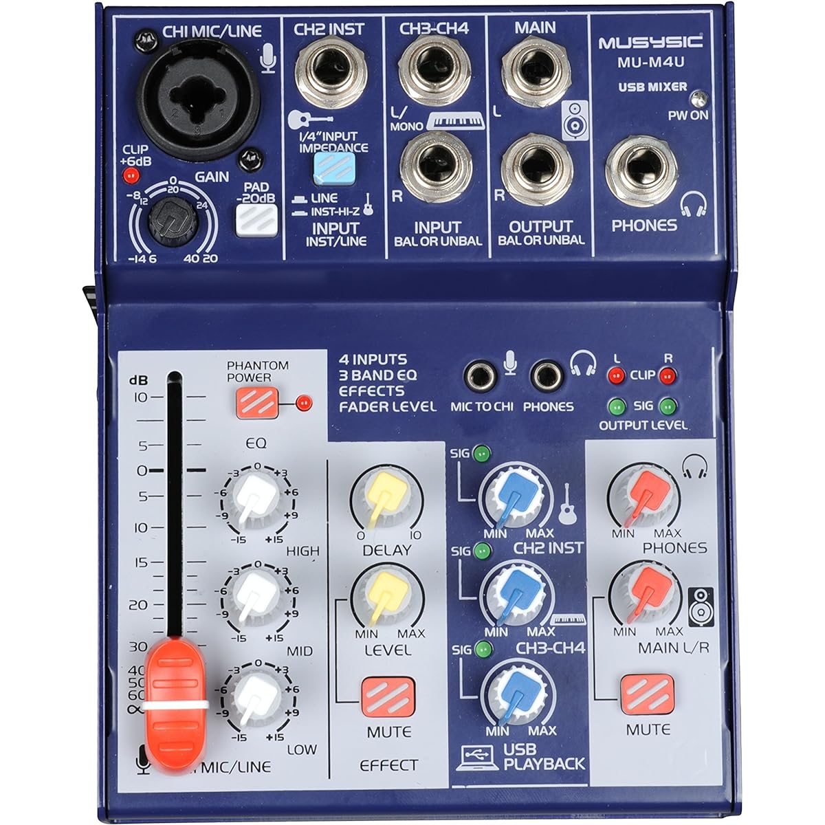 MUSYSIC Studio Recording Kit Webcast Bundle 4 Channel Mixer with USB Interface MU-M4KIT
