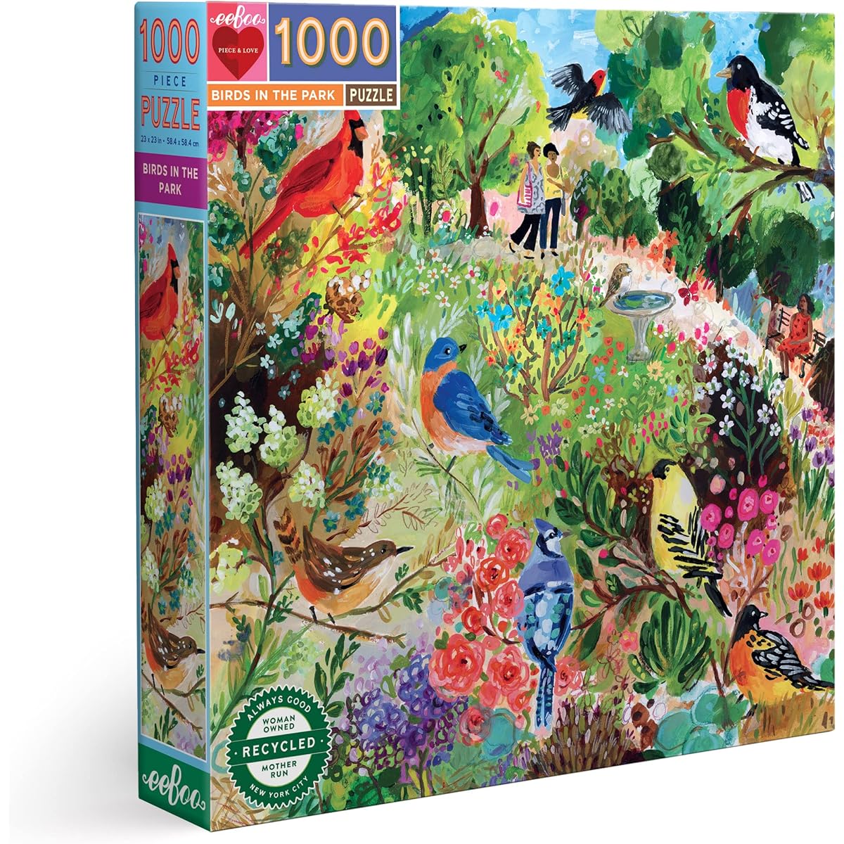 eeBoo: Piece and Love Birds in The Park 1000 Piece Adult Square Jigsaw Puzzle for Adults and Families with Shiny Sturdy Pieces and Minimal Puzzle Dust