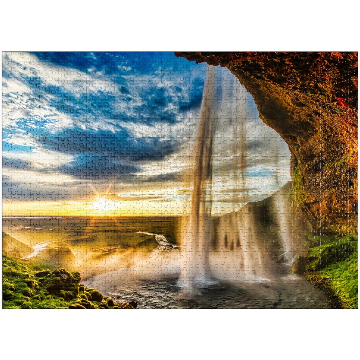 Seljalandfoss Sunset Iceland Waterfall - Premium 1000 Piece Jigsaw Puzzle for Adults