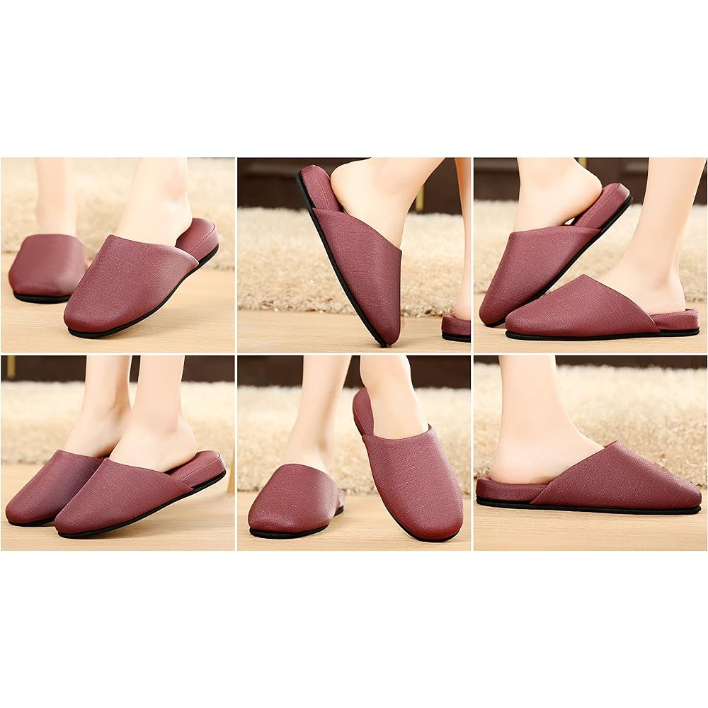 [MOONROOM] [Can be wiped with water] [Stain-resistant] [Alcohol-resistant and sodium hypochlorite-resistant] Fabric-like vinyl leather slippers (from 1 pair or 4-pair set) (4, brown)