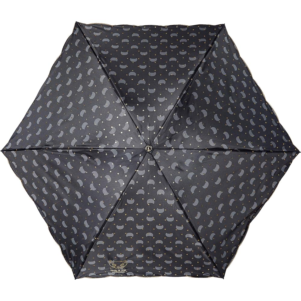 [Moonbat] Folding Umbrella PAUL & JOE (Paul & Joe) Cat Embroidery Parasol Folding Umbrella Parasol For Both Sunny and Rainy Days Umbrella Heat Shielding Logo Dot Cat Fashionable Cute Women's Black Rib Length: Approx. 50cm