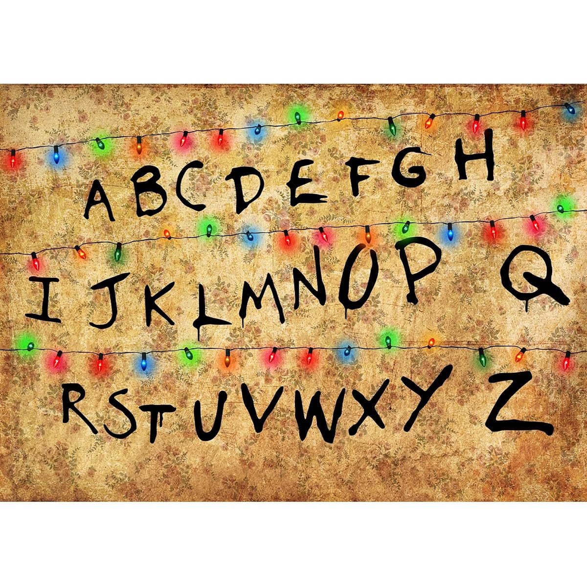 SeekPro Stranger Photography Backdrop Rustic Alphabet Colorful Lights Background Kids Birthday Party Decorations Supplies Cake Table Banner Photo Booth Props Cake Table Banner 7x5ft