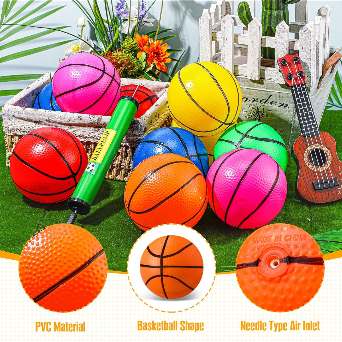 20pcs Mini Inflatable Basketballs 4 Inch Beach Balls Bulk for Hoops Colorful Basketball Pool Balls Toys for Kids Toddlers Games Party Supplies Christmas Gifts