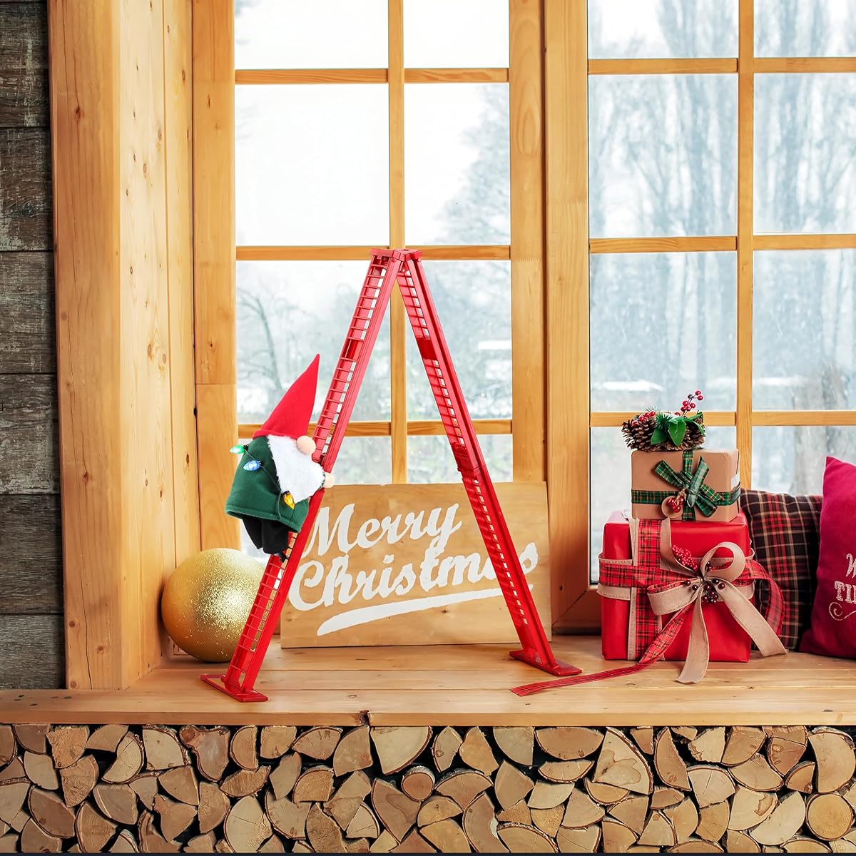Mr. Christmas Tabletop Climber Gnome Christmas Decoration Red