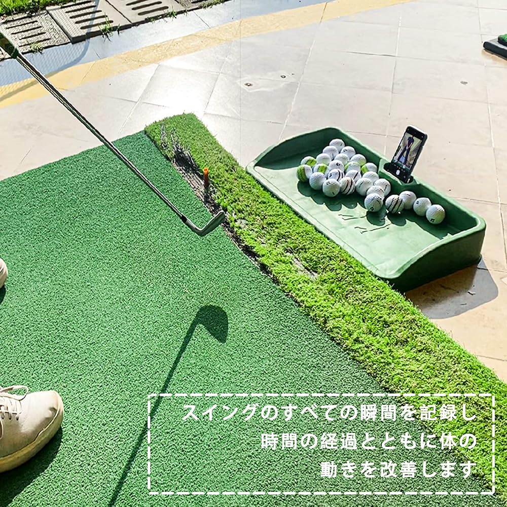 Golf Ball Tray - Cell Phone Holder Record Golf Swings, 100 Ball Capacity, Heavy Rubber Golf Tray Compatible with All Ball Hitting Pads