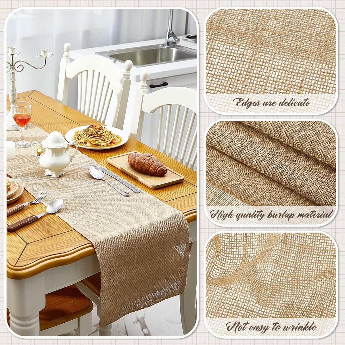Burlap Table Runner 12 x 84 Inch Jute Table Runner for Wedding Farmhouse Rustic Table Runner Brown Natural Dresser Cover Wedding Banquet Decor Home Party Daily Holiday Decor
