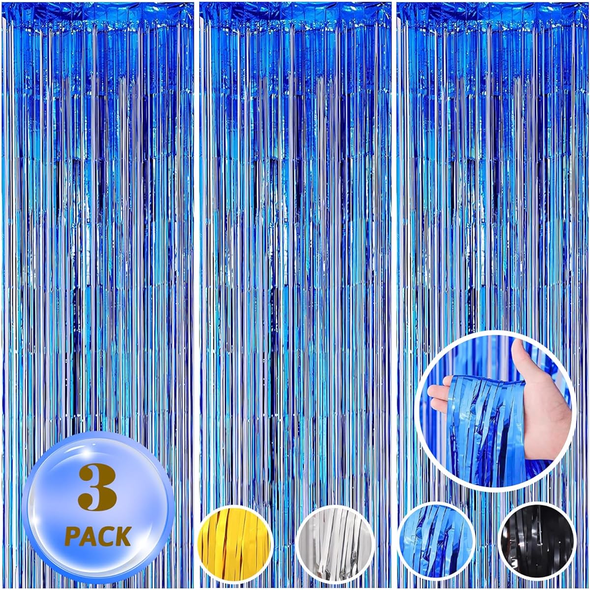 AIBIIN 3.3ftx6.5ft Foil Curtain Backdrop Blue Metallic Tinsel Foil Fringe Curtains for Birthday Party Wedding Baby Shower Bachelorette Christmas Holiday Celebration Party Decorations Photo Booth Props