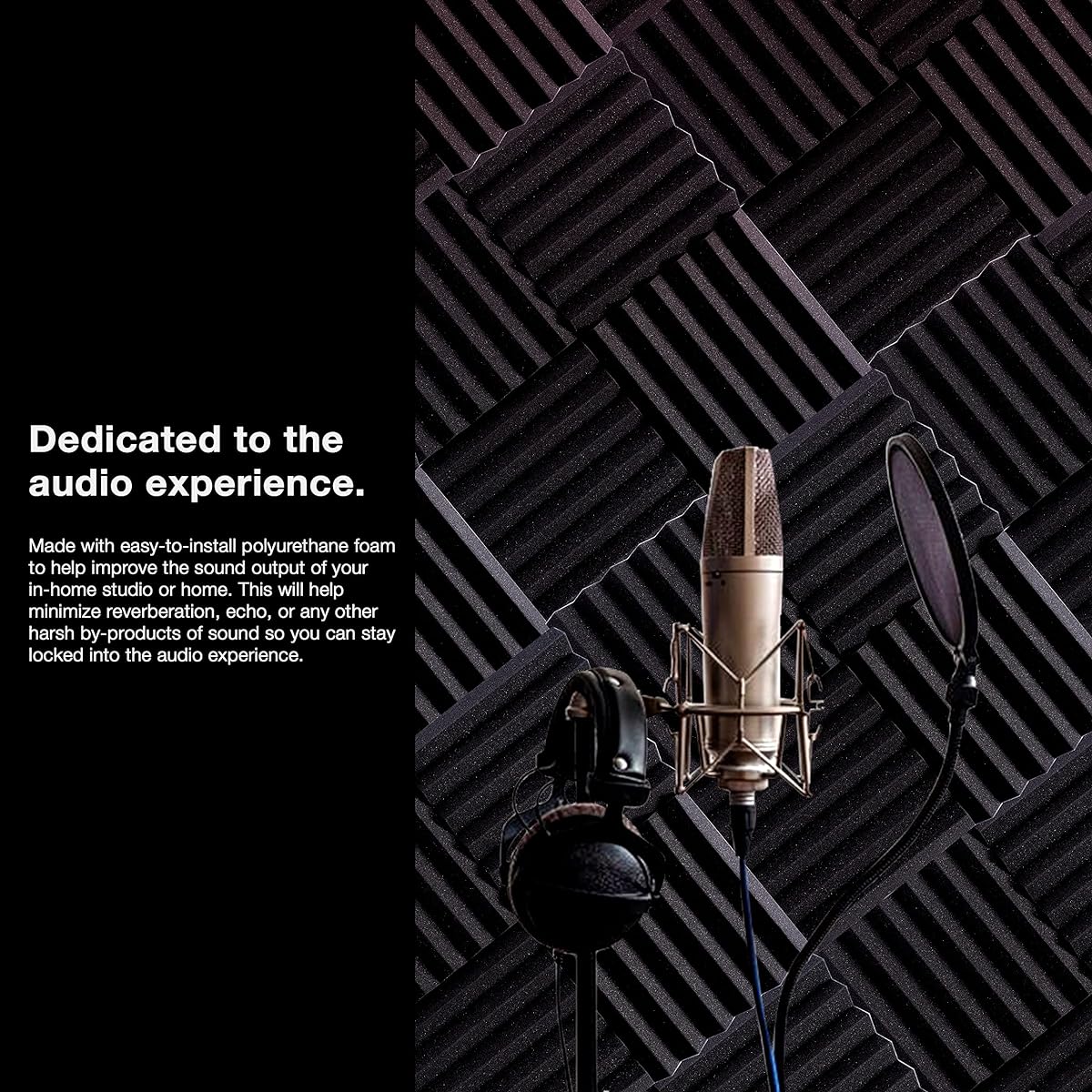 Acoustic Foam Panels 2" x 12" x 12" Acoustic Foam Panels Studio Wedge Tiles Sound Panels Wedge Soundproof Acoustic Insulation Set of 24 Black