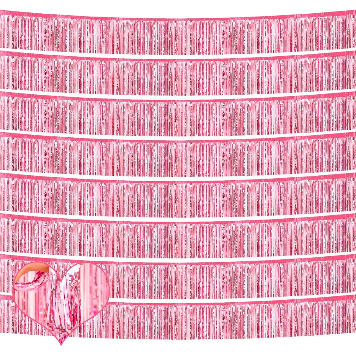 10ft Foil Fringe Garland Metallic Tassel Banner Wall Hanging Tinsel Streamer Backdrop for Parade Floats (Pink)