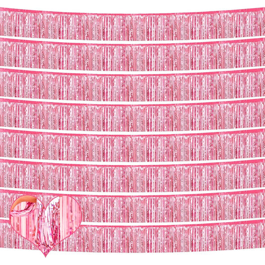 10ft Foil Fringe Garland Metallic Tassel Banner Wall Hanging Tinsel Streamer Backdrop for Parade Floats (Pink)