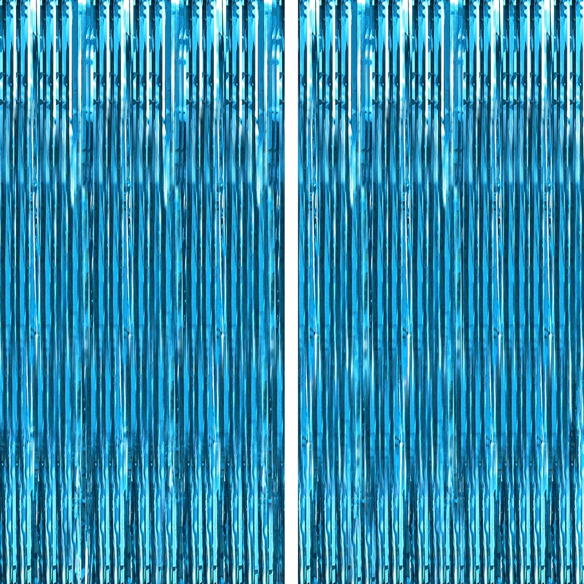BTSD-home Light Blue Foil Fringe Curtain Metallic Photo Booth Backdrop Tinsel Door Curtain for Wedding Birthday Bridal Shower Baby Shower Bachelorette Christmas Party Decoration (2 Pack 6ft x 8ft)