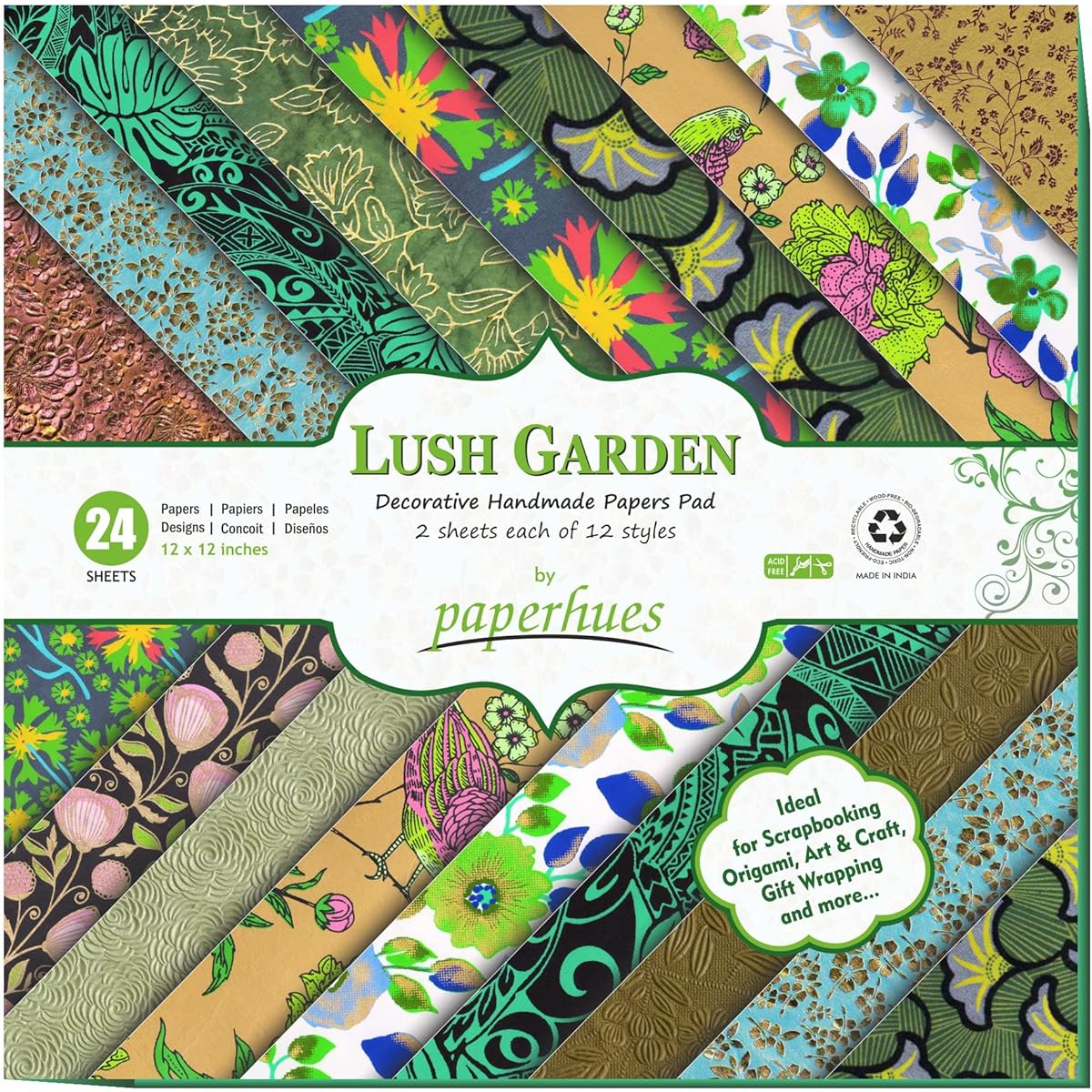 Paperhues Lush Garden Scrapbook Paper 12 x 12 Inch Pad 24 Sheets