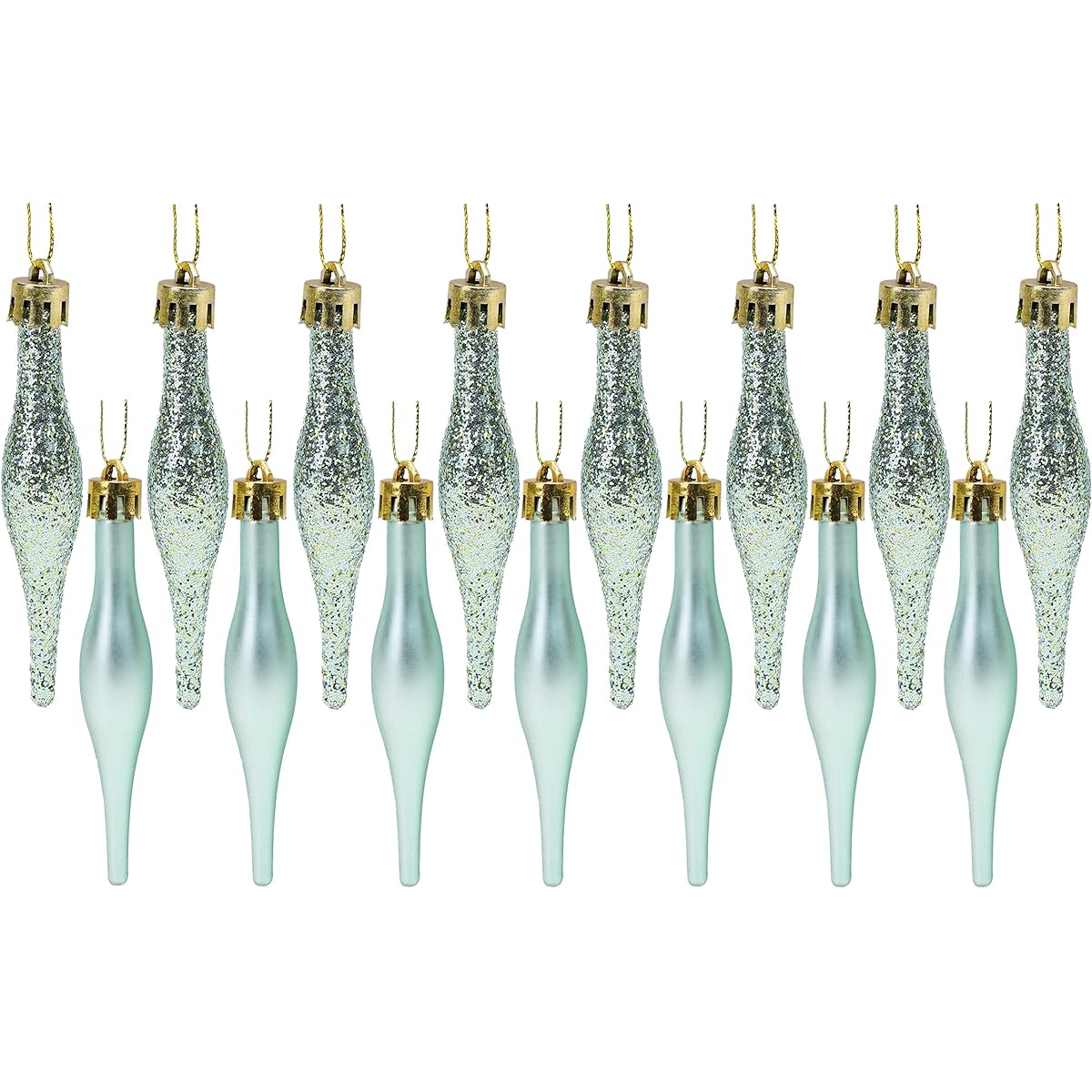 15-8.5cm Droplet Bauble - Matte & Glitter Design - Christmas Bauble...(Mint Green)