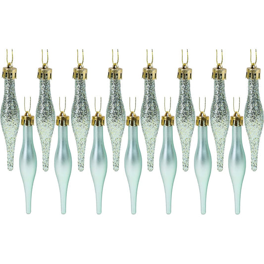 15-8.5cm Droplet Bauble - Matte & Glitter Design - Christmas Bauble...(Mint Green)