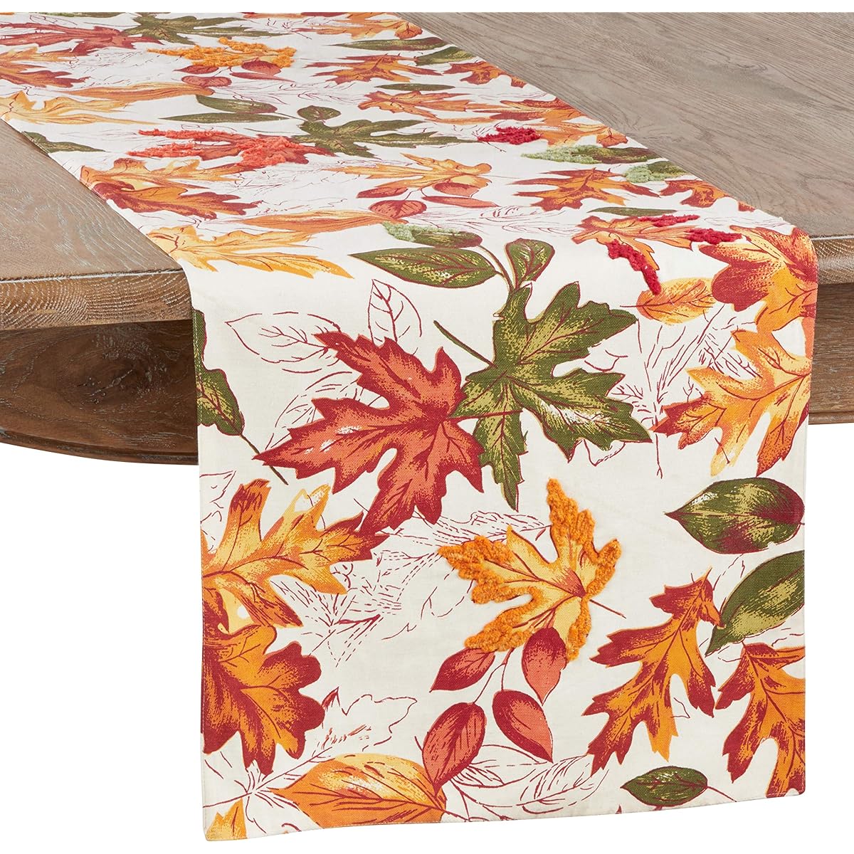 SARO LIFESTYLE L'automne Collection Embroidered Fall Leaves Table Runner 16" x 72", Multi