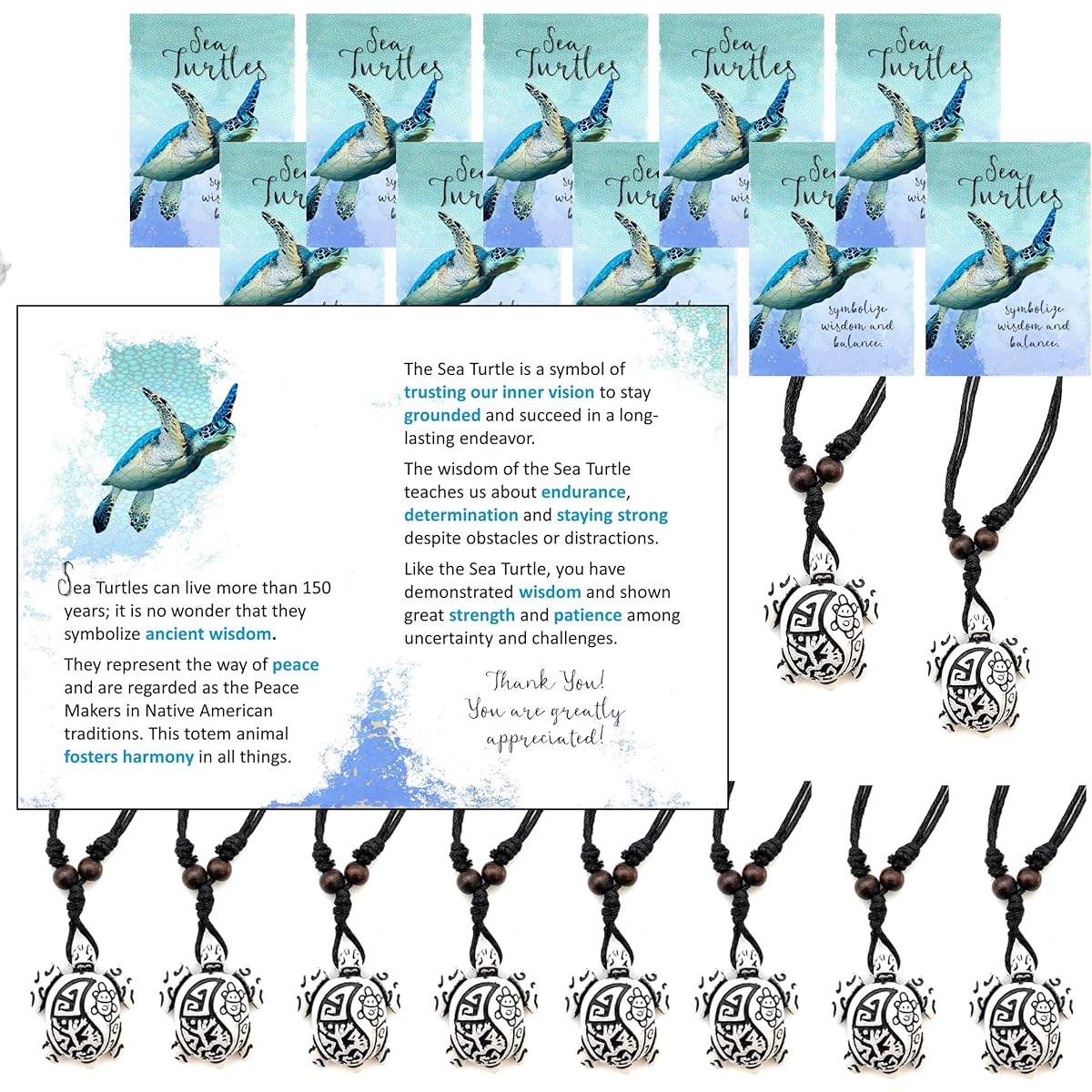 Smiling Wisdom - NEW - Bulk 20 - Thank You Appreciation Gift Set - Sea Turtle Gift - Greeting Card with Wisdom and Patience Message - for Employees Students Caregivers Hospice Volunteers - Copper - Limited Edition