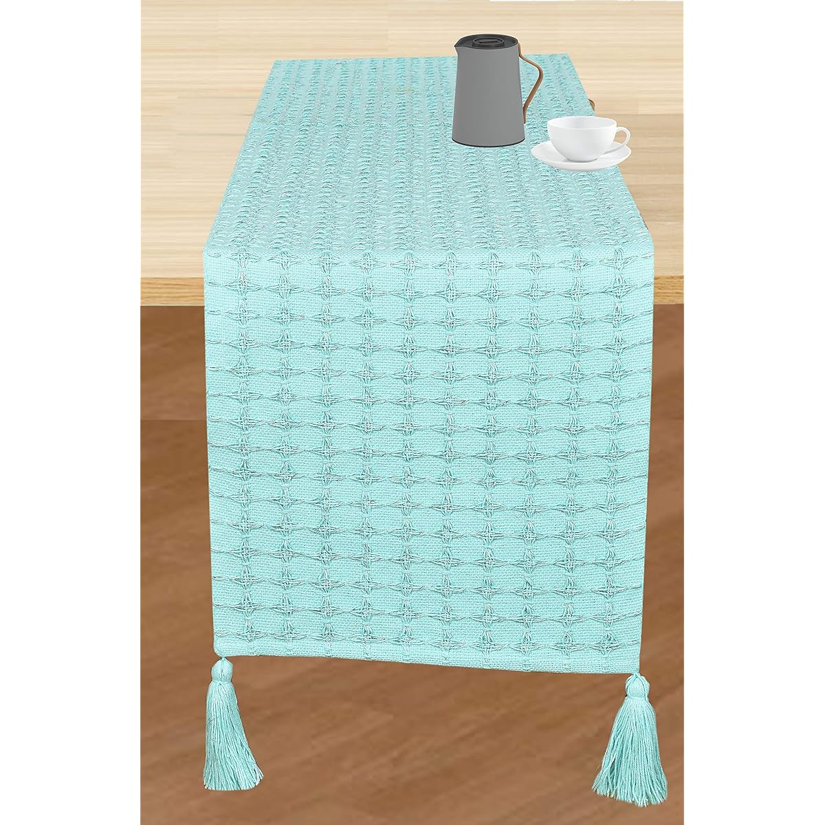 Urban Villa Easter Lurex Dobby Table Runner Extra Large 14" x 72" Table Runner Aqua Color 100% Cotton Lurex Mixed Corner Daily Use Heavier Quality 14" x 72" Aqua Lurex