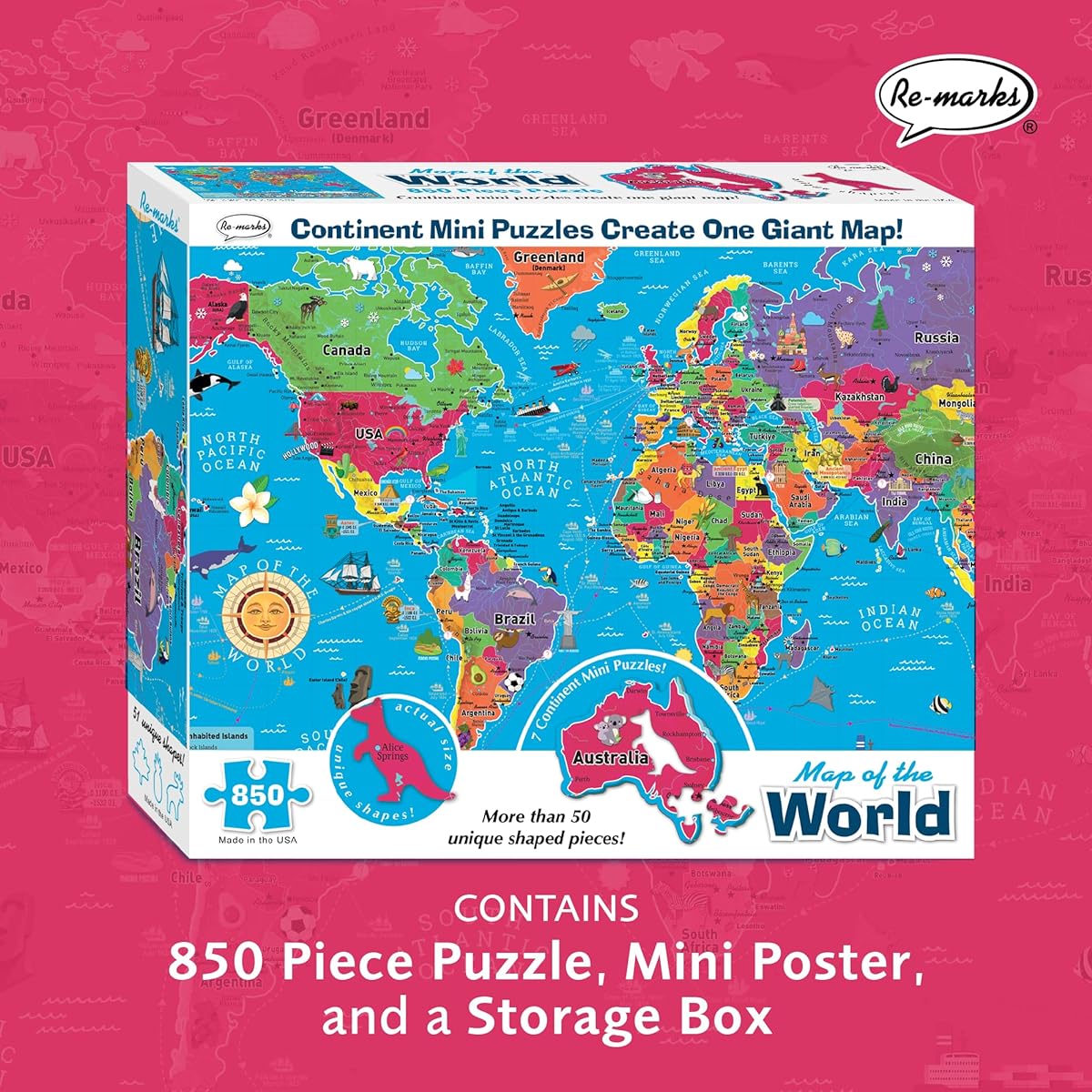 Re-marks World Map Deluxe Jigsaw Puzzle with Quirky Pieces