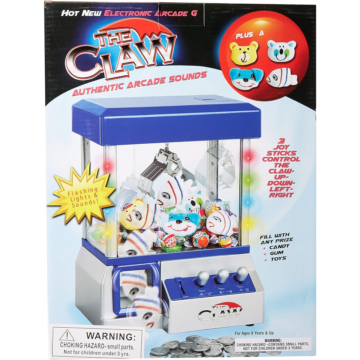 Claw Machine Arcade Mini Toy Grabber Machine Candy Machine for Kids Retro Carnival Music & Flashing Lights Great Birthday Gift for Boys & Girls Use with Gumballs, Candy, Toys or Small Prizes Blue Claw