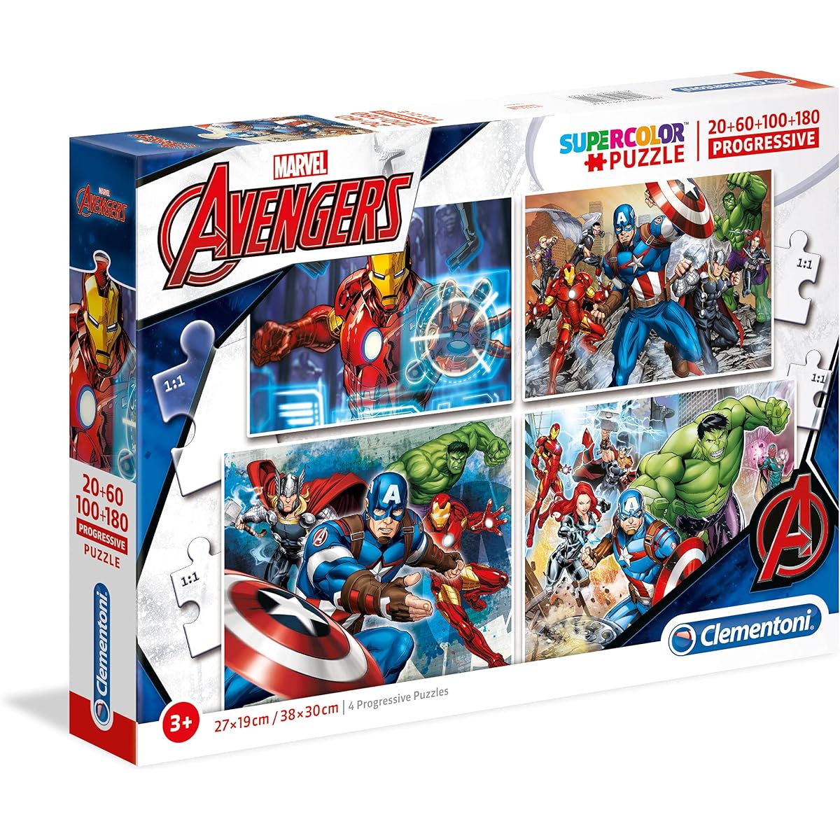 Clementoni 07722 07722 Supercolor Avengers Puzzle 20 + 60 + 80 + 180 Pieces Multicolor