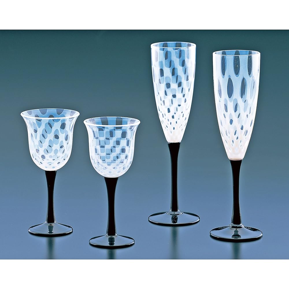 Hirota Glass Wine Glass Taisho Roman Glass Checkered Black 80ml TR-34BK-1